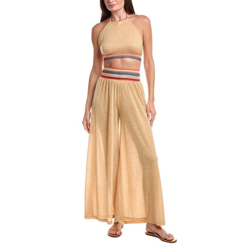 Pitusa Womens  2Pc Halter Top & Wide Leg Pant Set, Brown